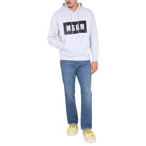 MSGM Logo Print Cotton Hoodie Men GREY Sweaters & Cardigans
